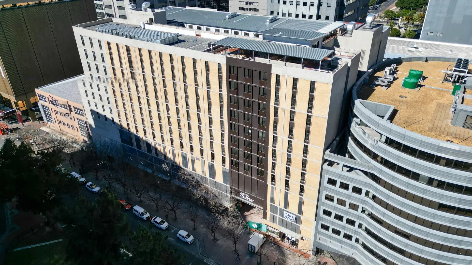 Jetty Quarter seen from above, its brick facade fronting Lower Long Street in the Cape Town Foreshore